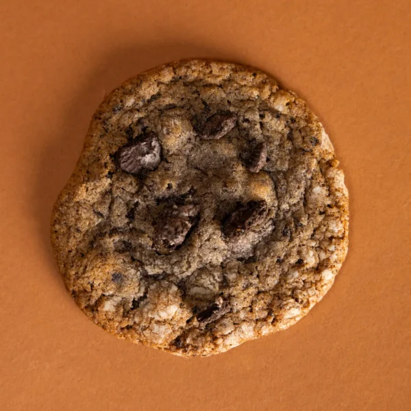 Close-up of Cookies & Cream cookies with real vanilla and unrefined sugar