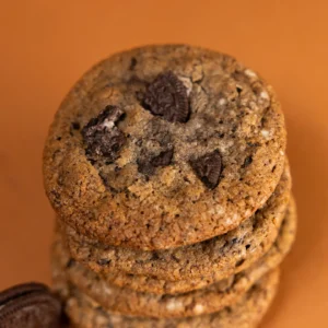 Freshly baked Cookies & Cream cookies with crushed Oreos