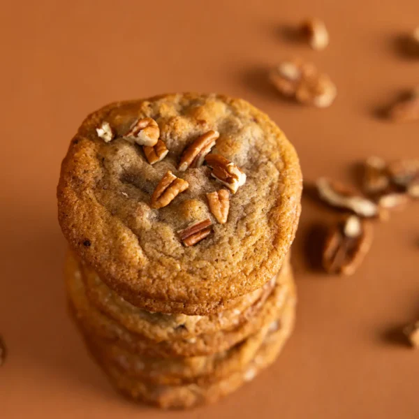 Soft and chewy Dark Chocolate Pecan cookies with crunchy pecans