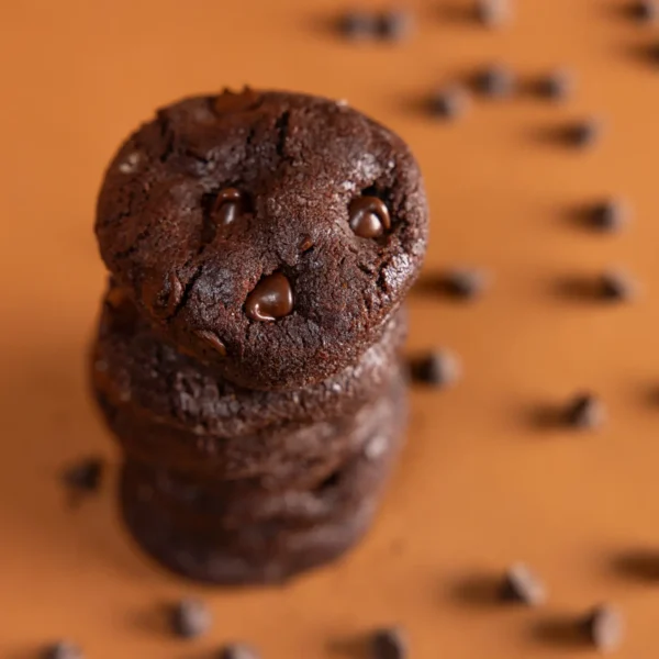 Decadent Double Dark Chocolate Chip cookies with a deep chocolate flavor