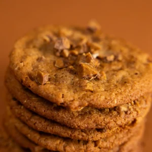 Freshly baked Toffee Almond cookies with crunchy almonds and rich toffee