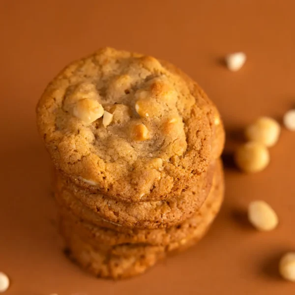 Gourmet homemade White Chocolate Macadamia Nut cookies on a plate