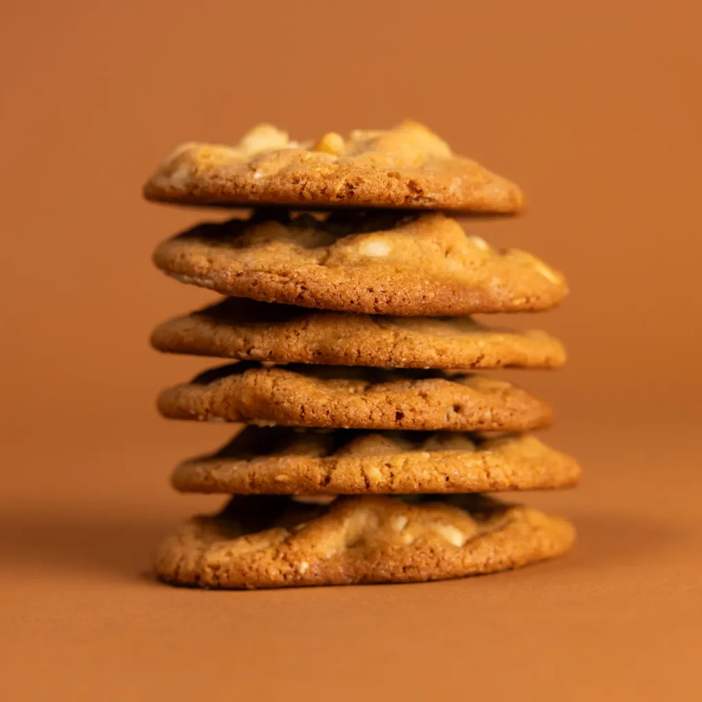 Soft and chewy White Chocolate Macadamia Nut cookies with Guittard white chocolate chips